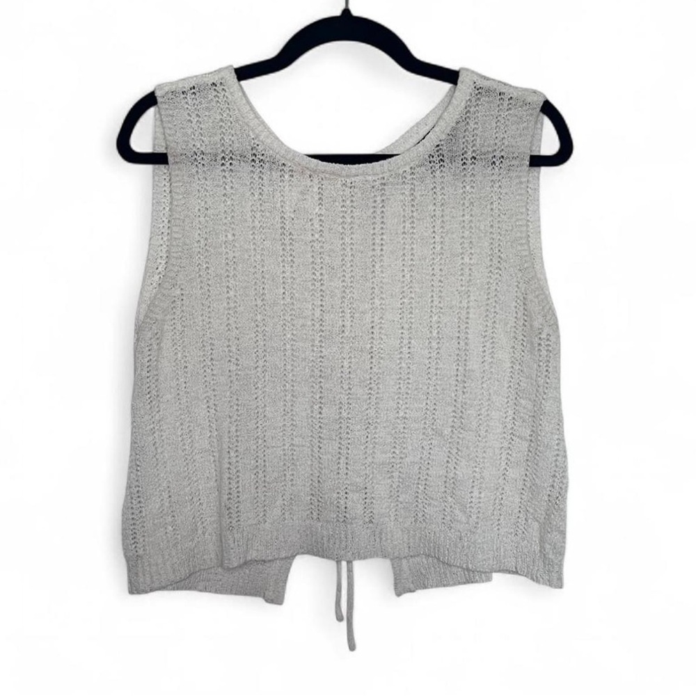 Lulus White Crochet Tank Top Medium | Tie Back Knit Sleeveless